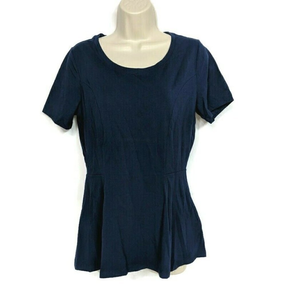 Isaac Mizrahi Live Seamed Peplum Top Short Sleeve